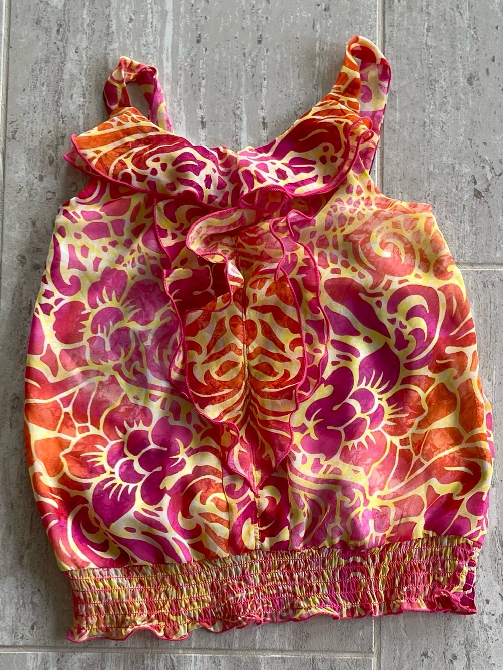 Amy Byer Pink & Orange Floral Ruffle Tank